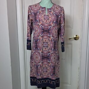 Coolibar Pink and Navy Medallion-Print Midi Dress